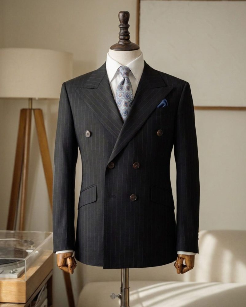 Charcoal Pinstripe Double-Breasted Tailored Suit 2