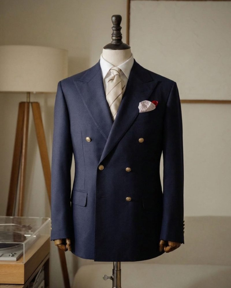 Navy Double-Breasted Wool Tailored Suit 2