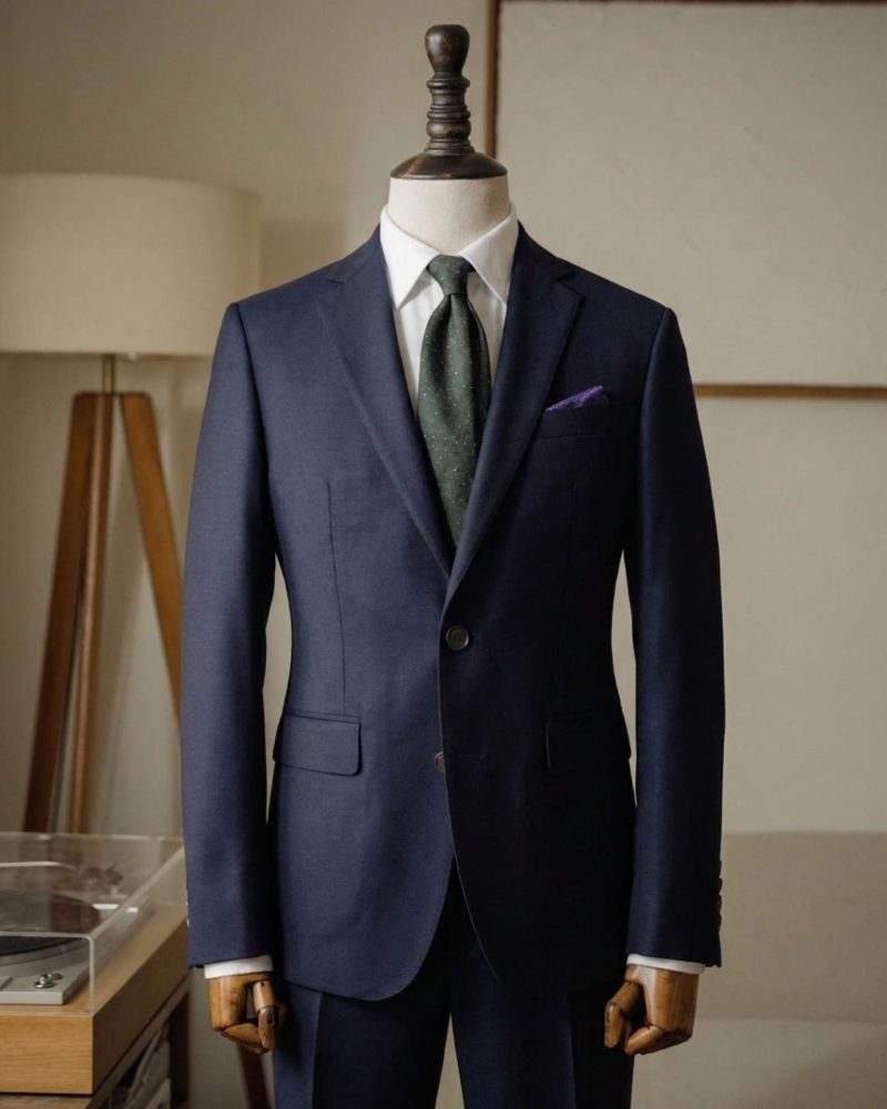 Navy Merino Wool Tailored Business Suit