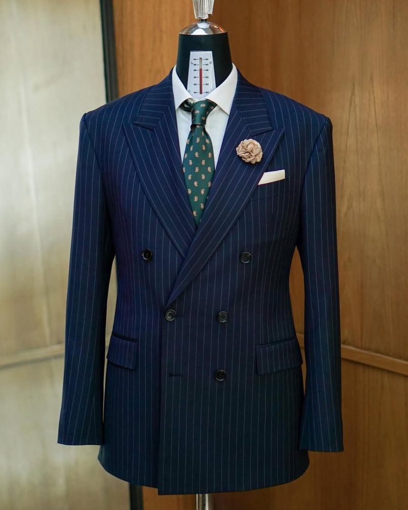 Navy Pinstripe Tailored Double-Breasted Suit