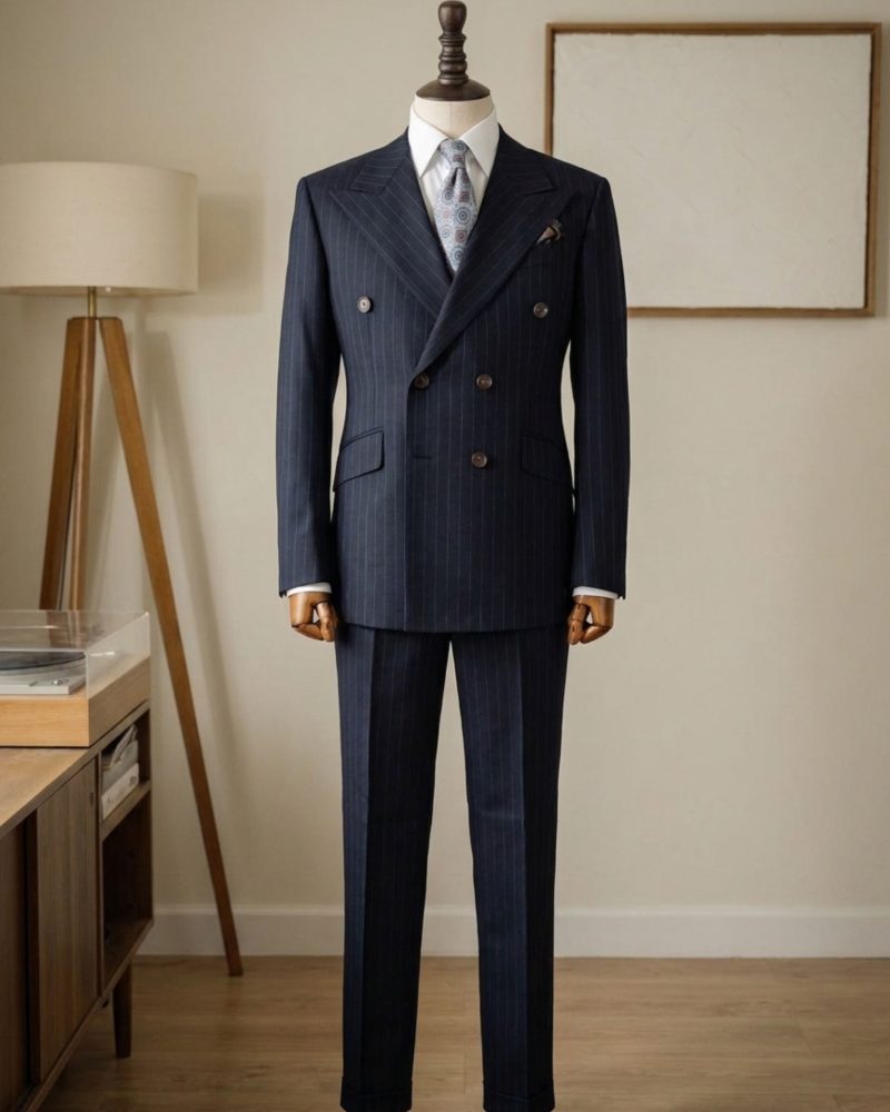 Navy Pinstripe Double-Breasted Tailored Suit 3