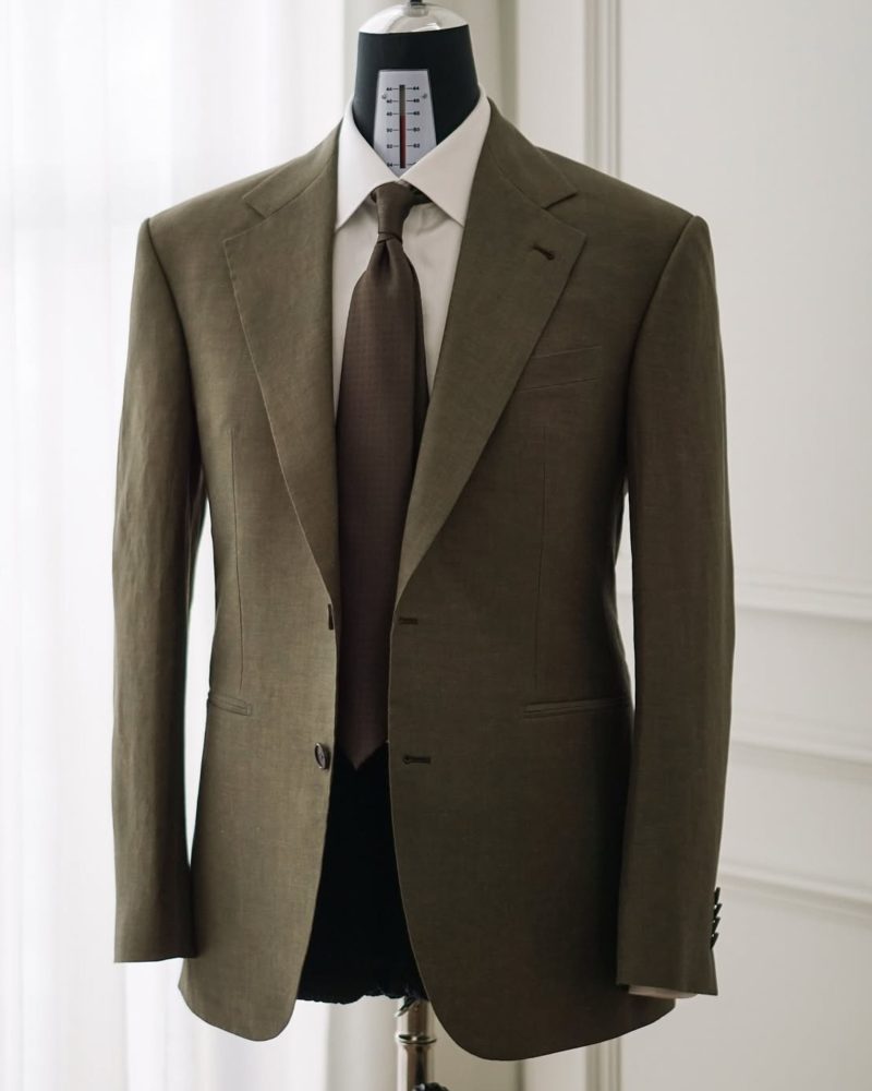 Olive Green Tailored Linen Suit